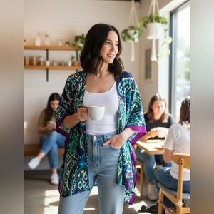 Catherines Vibrant Blue and Purple Poncho/Kimono One Size